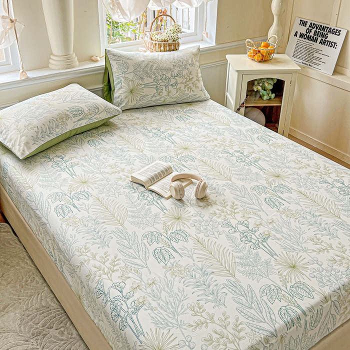 91家纺网 家纺一手货源 找家纺 朵朵家纺 2025新款超柔水洗棉云感印花单床笠床垫保护套床笠（床垫保护套可定制尺寸 ）-场景三 春晓