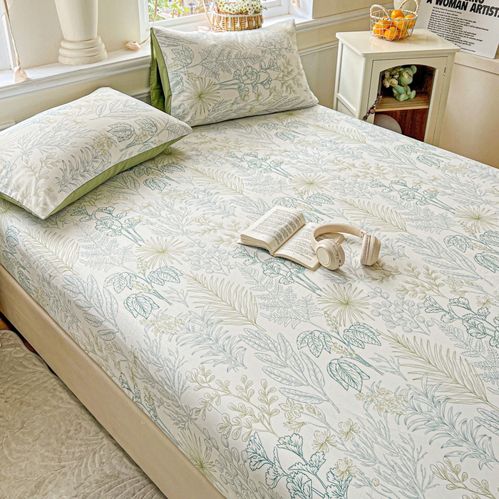 91家纺网 家纺一手货源 找家纺 朵朵家纺 2025新款超柔水洗棉云感印花单床笠床垫保护套床笠（床垫保护套可定制尺寸 ）-场景三 春晓