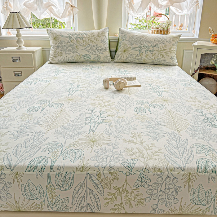 91家纺网 家纺一手货源 找家纺 朵朵家纺 2025新款超柔水洗棉云感印花单床笠床垫保护套床笠（床垫保护套可定制尺寸 ）-场景三 春晓