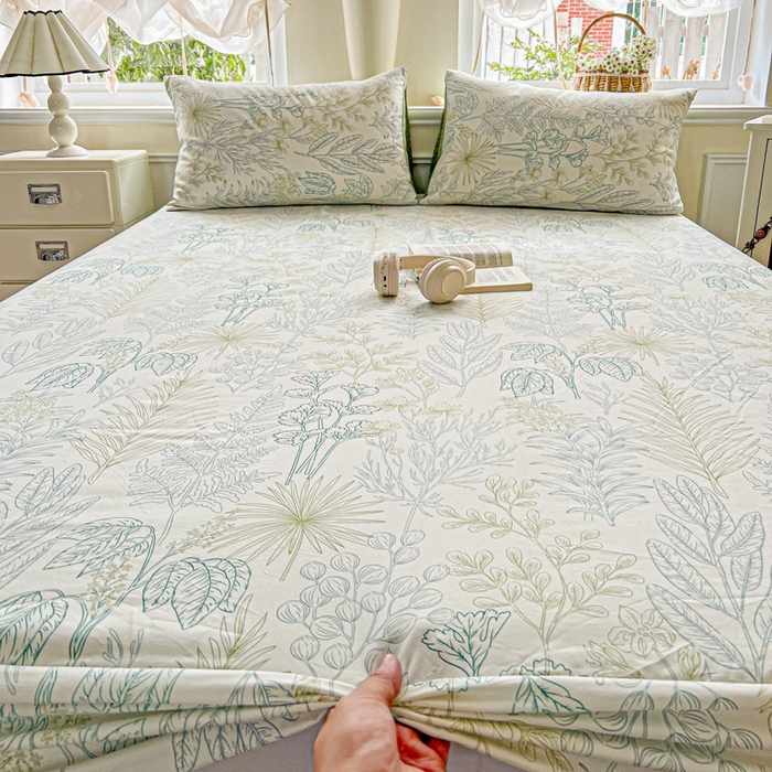 91家纺网 家纺一手货源 找家纺 朵朵家纺 2025新款超柔水洗棉云感印花单床笠床垫保护套床笠（床垫保护套可定制尺寸 ）-场景三 春晓