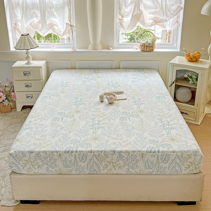 91家纺网 家纺一手货源 找家纺 朵朵家纺 2025新款超柔水洗棉云感印花单床笠床垫保护套床笠（床垫保护套可定制尺寸 ）-场景三 春晓