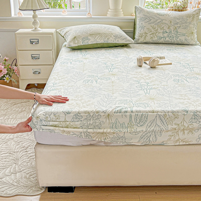 91家纺网 家纺一手货源 找家纺 朵朵家纺 2025新款超柔水洗棉云感印花单床笠床垫保护套床笠（床垫保护套可定制尺寸 ）-场景三 春晓