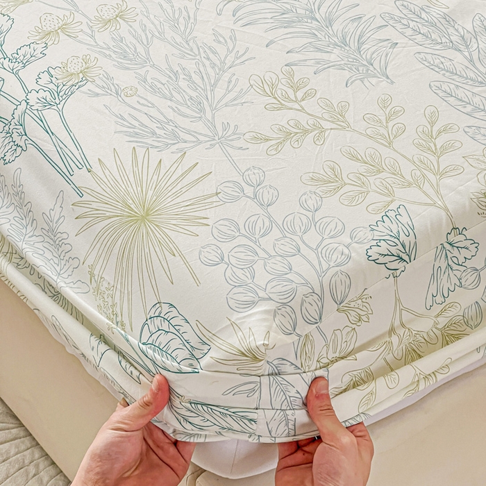 91家纺网 家纺一手货源 找家纺 朵朵家纺 2025新款超柔水洗棉云感印花单床笠床垫保护套床笠（床垫保护套可定制尺寸 ）-场景三 春晓