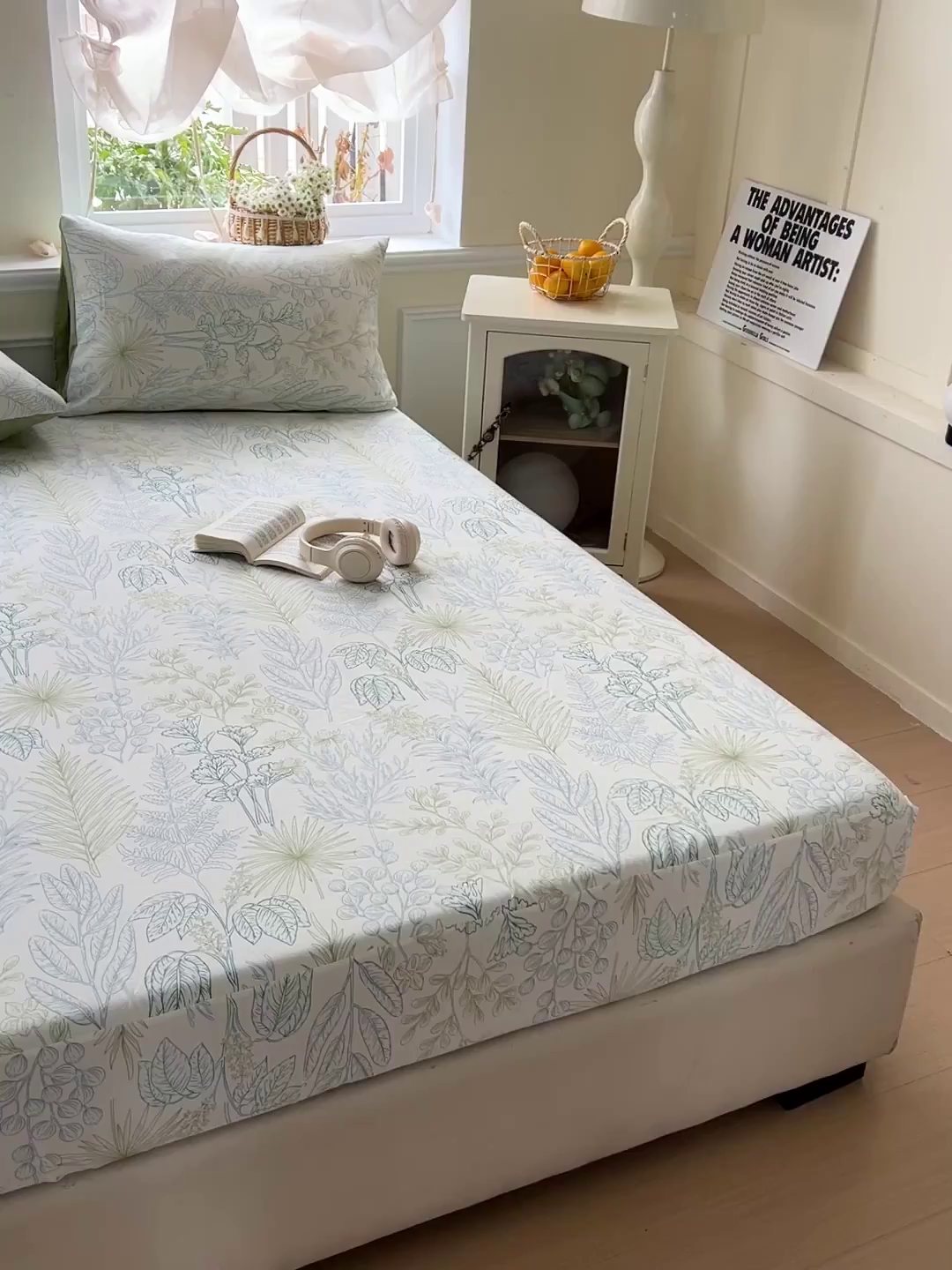 91家纺网 家纺一手货源 找家纺 朵朵家纺 2025新款超柔水洗棉云感印花单床笠床垫保护套床笠（床垫保护套可定制尺寸 ）-场景三 春晓