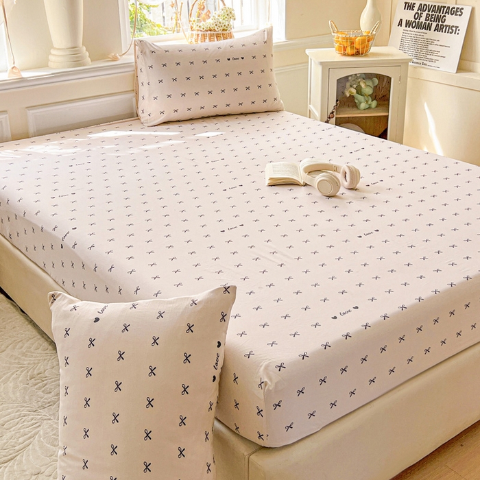 朵朵家纺 2025新款超柔水洗棉云感印花单床笠床垫保护套床笠（床垫保护套可定制尺寸 ）-场景三 蝴蝶结