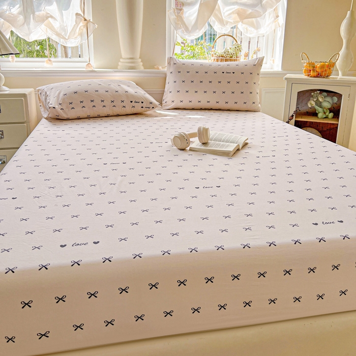 91家纺网 家纺一手货源 找家纺 朵朵家纺 2025新款超柔水洗棉云感印花单床笠床垫保护套床笠（床垫保护套可定制尺寸 ）-场景三 蝴蝶结