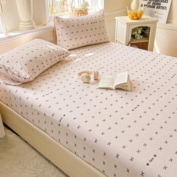 91家纺网 家纺一手货源 找家纺 朵朵家纺 2025新款超柔水洗棉云感印花单床笠床垫保护套床笠（床垫保护套可定制尺寸 ）-场景三 蝴蝶结