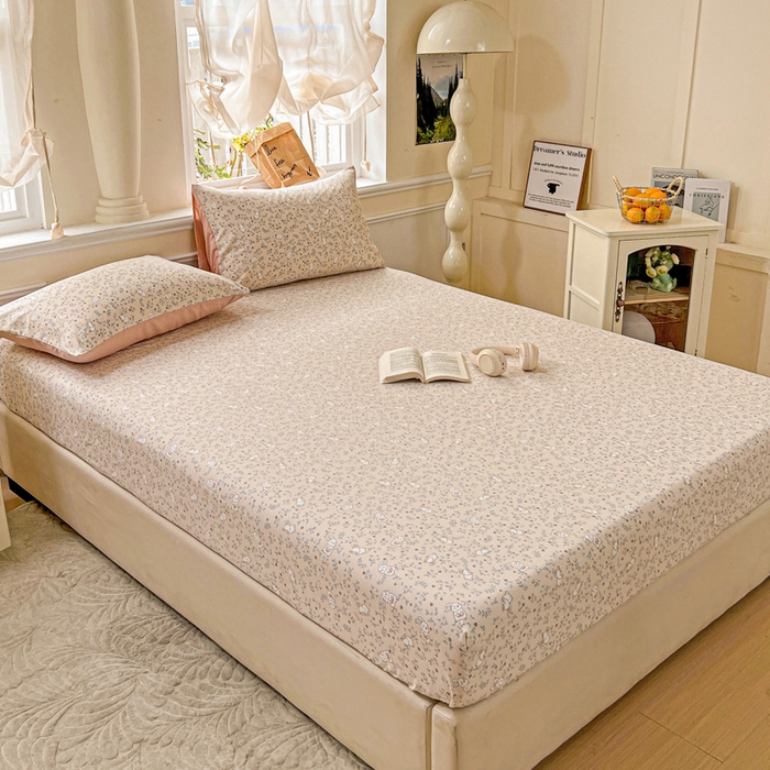 91家纺网 家纺一手货源 找家纺 朵朵家纺 2025新款超柔水洗棉云感印花单床笠床垫保护套床笠（床垫保护套可定制尺寸 ）-场景三 花丛兔