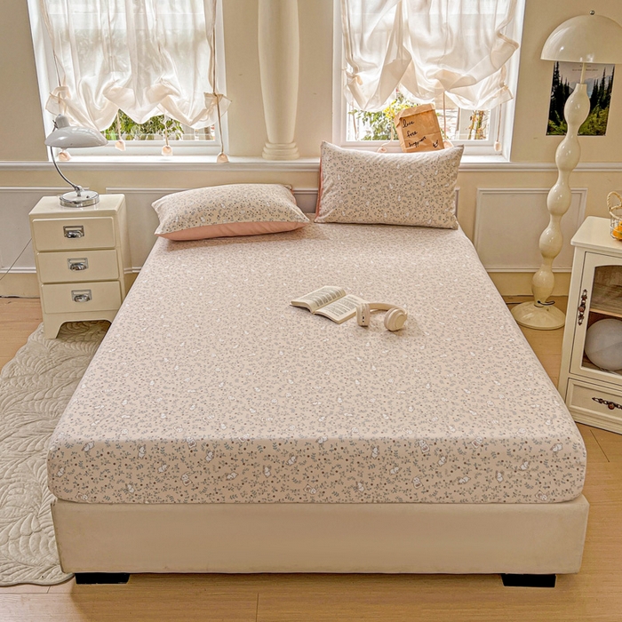 91家纺网 家纺一手货源 找家纺 朵朵家纺 2025新款超柔水洗棉云感印花单床笠床垫保护套床笠（床垫保护套可定制尺寸 ）-场景三 花丛兔