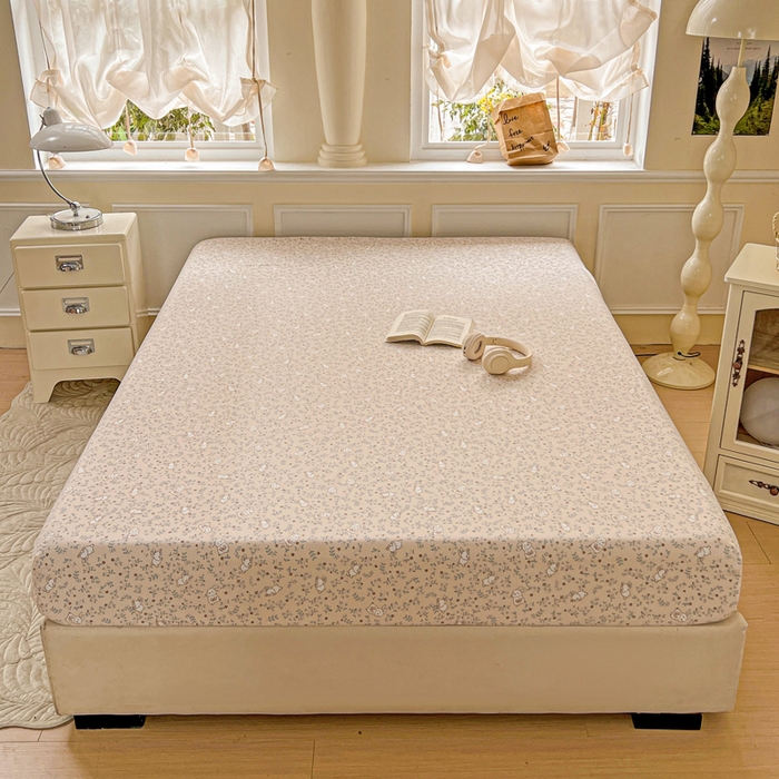 91家纺网 家纺一手货源 找家纺 朵朵家纺 2025新款超柔水洗棉云感印花单床笠床垫保护套床笠（床垫保护套可定制尺寸 ）-场景三 花丛兔