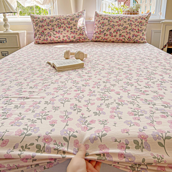 91家纺网 家纺一手货源 找家纺 朵朵家纺 2025新款超柔水洗棉云感印花单床笠床垫保护套床笠（床垫保护套可定制尺寸 ）-场景三 花开满树