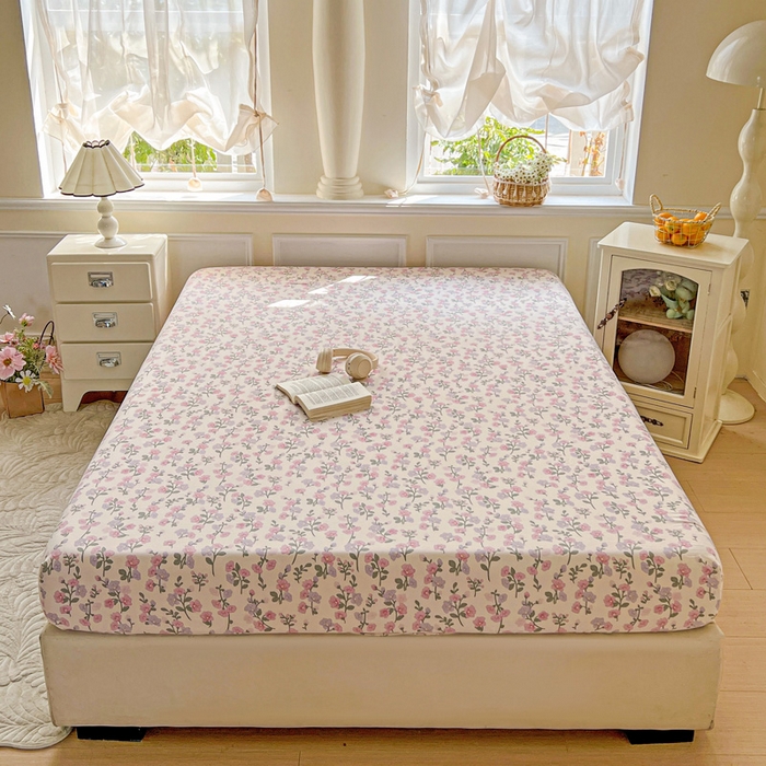 91家纺网 家纺一手货源 找家纺 朵朵家纺 2025新款超柔水洗棉云感印花单床笠床垫保护套床笠（床垫保护套可定制尺寸 ）-场景三 花开满树
