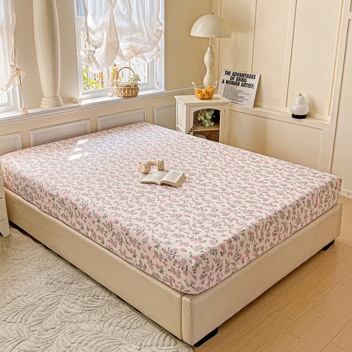 91家纺网 家纺一手货源 找家纺 朵朵家纺 2025新款超柔水洗棉云感印花单床笠床垫保护套床笠（床垫保护套可定制尺寸 ）-场景三 花开满树