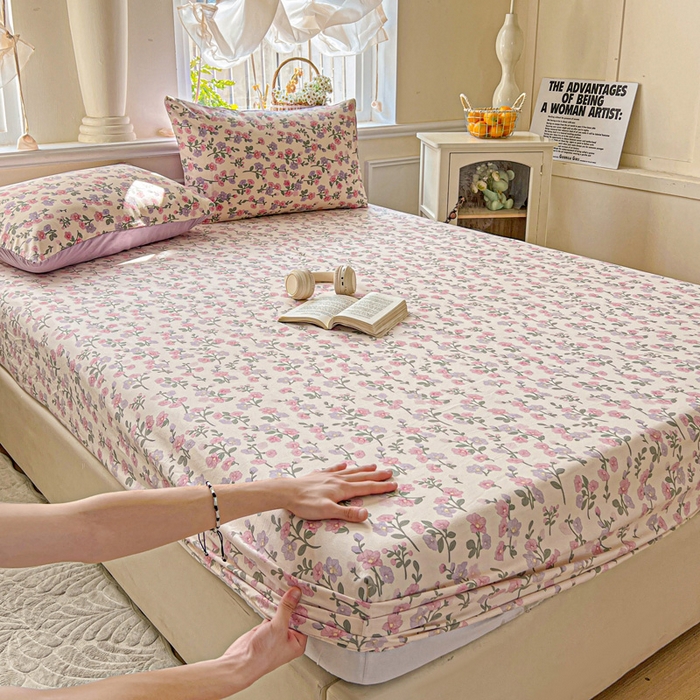 91家纺网 家纺一手货源 找家纺 朵朵家纺 2025新款超柔水洗棉云感印花单床笠床垫保护套床笠（床垫保护套可定制尺寸 ）-场景三 花开满树