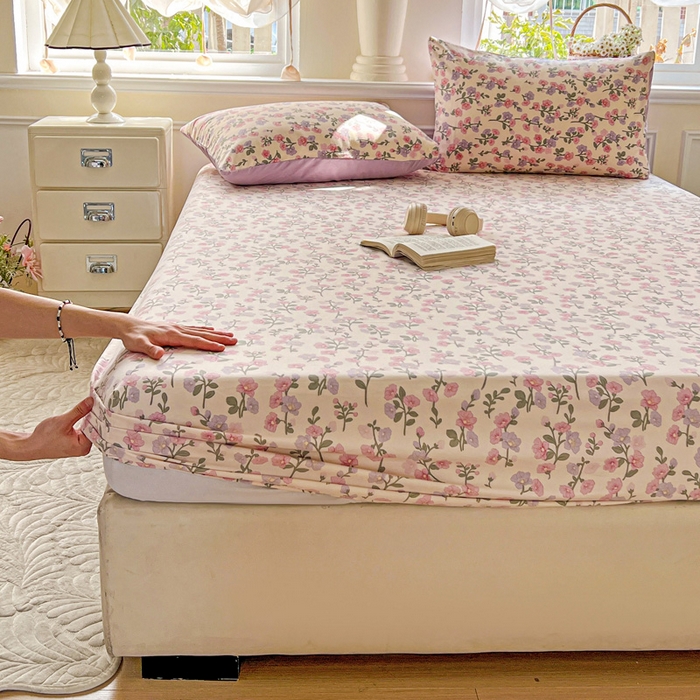 91家纺网 家纺一手货源 找家纺 朵朵家纺 2025新款超柔水洗棉云感印花单床笠床垫保护套床笠（床垫保护套可定制尺寸 ）-场景三 花开满树