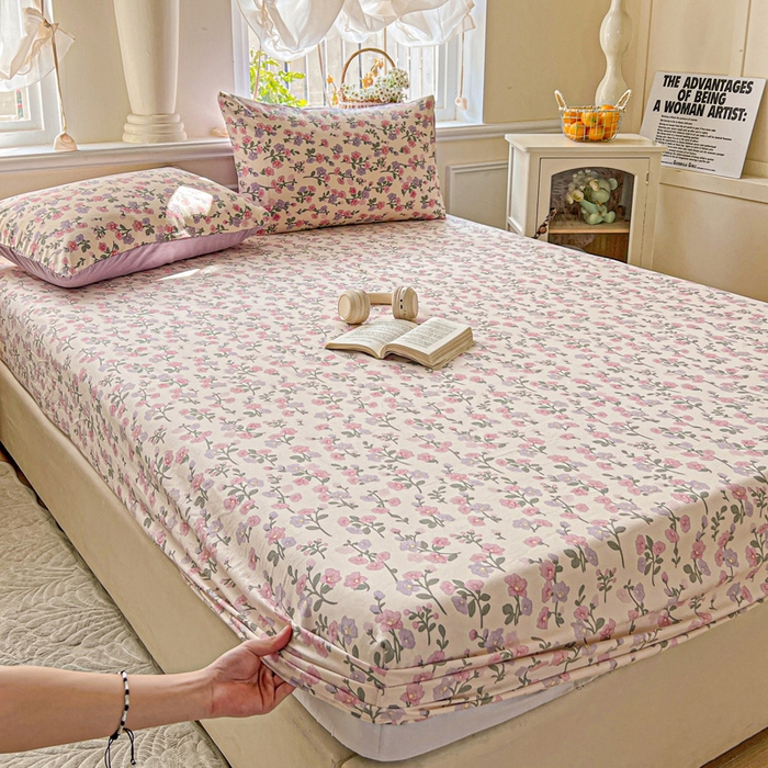 91家纺网 家纺一手货源 找家纺 朵朵家纺 2025新款超柔水洗棉云感印花单床笠床垫保护套床笠（床垫保护套可定制尺寸 ）-场景三 花开满树