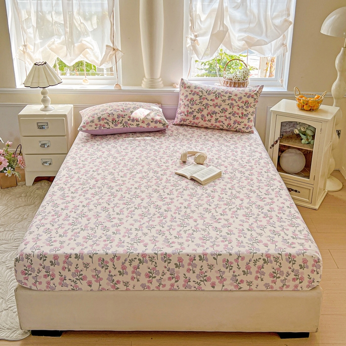 91家纺网 家纺一手货源 找家纺 朵朵家纺 2025新款超柔水洗棉云感印花单床笠床垫保护套床笠（床垫保护套可定制尺寸 ）-场景三 花开满树