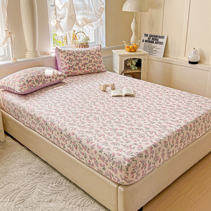 91家纺网 家纺一手货源 找家纺 朵朵家纺 2025新款超柔水洗棉云感印花单床笠床垫保护套床笠（床垫保护套可定制尺寸 ）-场景三 花开满树
