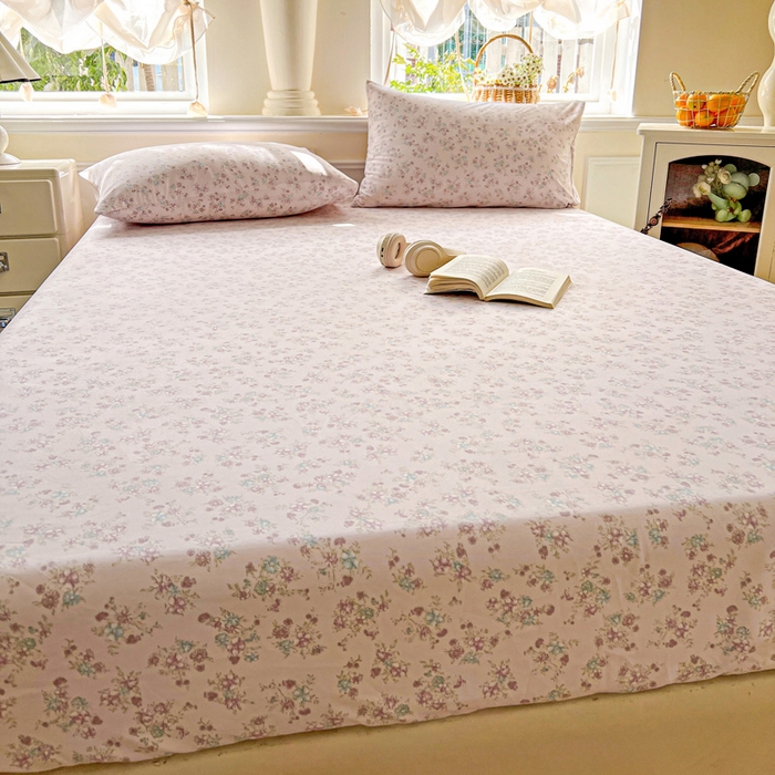 91家纺网 家纺一手货源 找家纺 朵朵家纺 2025新款超柔水洗棉云感印花单床笠床垫保护套床笠（床垫保护套可定制尺寸 ）-场景三 花梦
