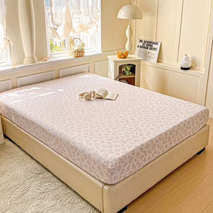 91家纺网 家纺一手货源 找家纺 朵朵家纺 2025新款超柔水洗棉云感印花单床笠床垫保护套床笠（床垫保护套可定制尺寸 ）-场景三 花梦