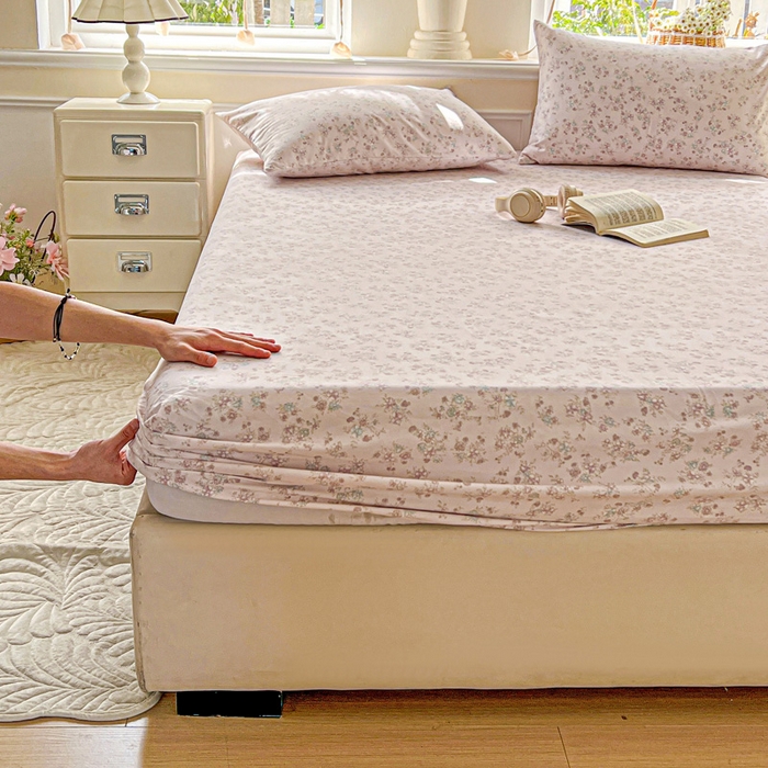 91家纺网 家纺一手货源 找家纺 朵朵家纺 2025新款超柔水洗棉云感印花单床笠床垫保护套床笠（床垫保护套可定制尺寸 ）-场景三 花梦