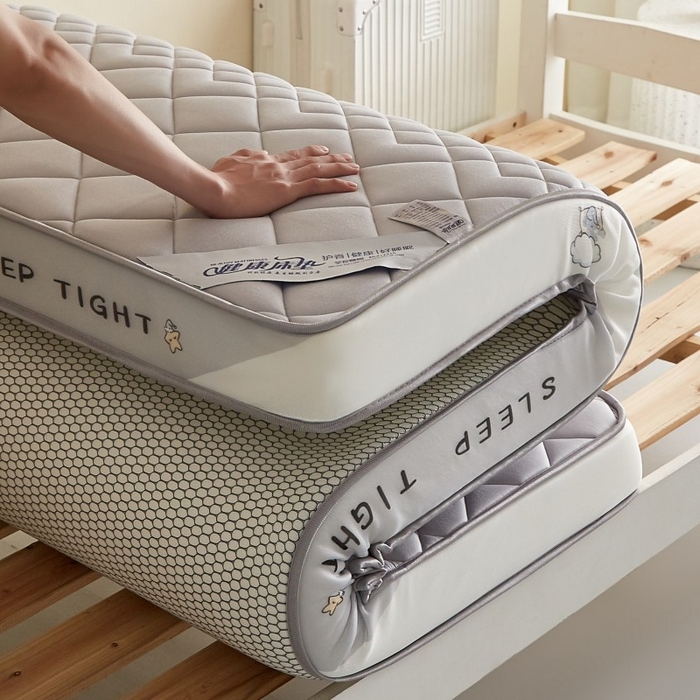 91家纺网 家纺一手货源 找家纺 水妙家纺 2025年新款牛奶丝乳胶记忆海绵床垫厚度9cm学生宿舍上下铺加密海绵床垫回弹性好 菱形格灰