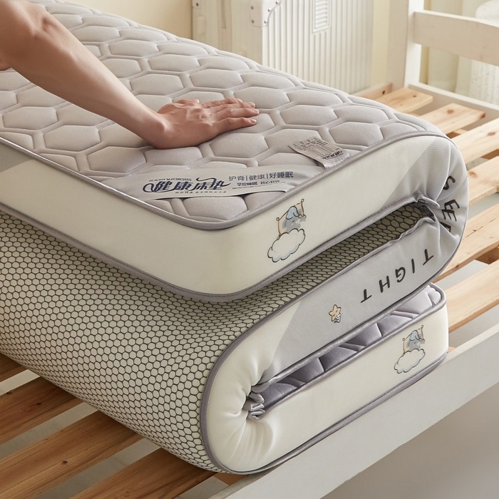 91家纺网 家纺一手货源 找家纺 水妙家纺 2025年新款牛奶丝乳胶记忆海绵床垫厚度9cm学生宿舍上下铺加密海绵床垫回弹性好 六边形灰