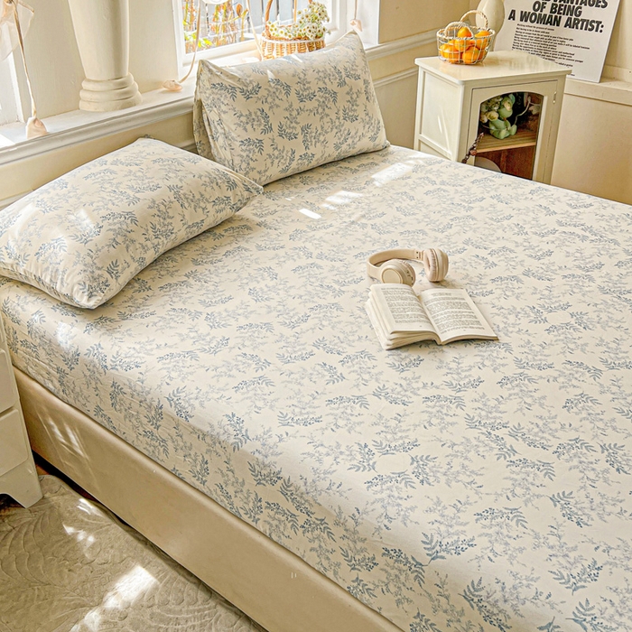 91家纺网 家纺一手货源 找家纺 朵朵家纺 2025新款超柔水洗棉云感印花单床笠床垫保护套床笠（床垫保护套可定制尺寸 ）-场景三 蓝颜