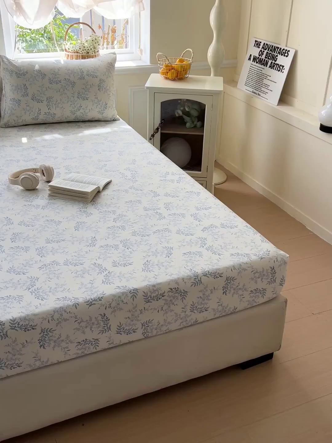 91家纺网 家纺一手货源 找家纺 朵朵家纺 2025新款超柔水洗棉云感印花单床笠床垫保护套床笠（床垫保护套可定制尺寸 ）-场景三 蓝颜