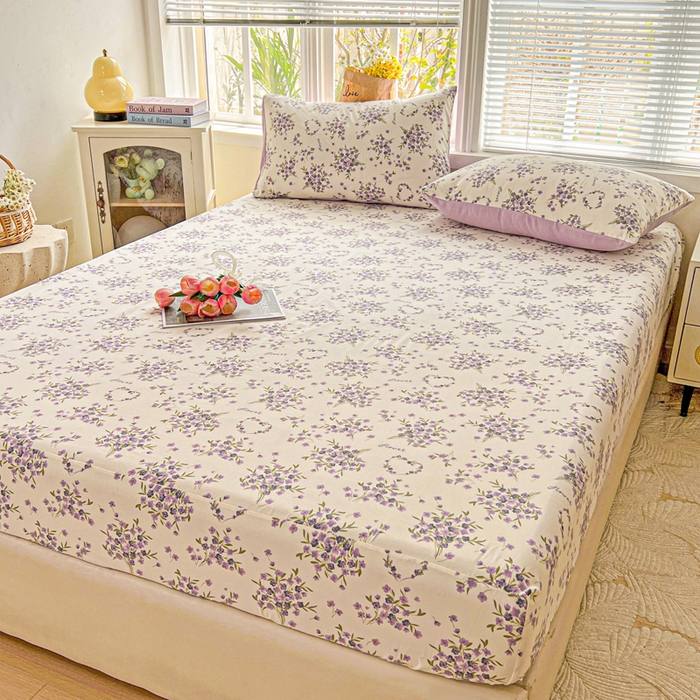 91家纺网 家纺一手货源 找家纺 朵朵家纺 2025新款超柔水洗棉云感印花单床笠床垫保护套床笠（床垫保护套可定制尺寸 ）-场景二 薰衣草