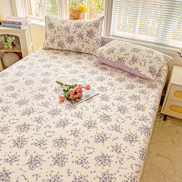 91家纺网 家纺一手货源 找家纺 朵朵家纺 2025新款超柔水洗棉云感印花单床笠床垫保护套床笠（床垫保护套可定制尺寸 ）-场景二 薰衣草