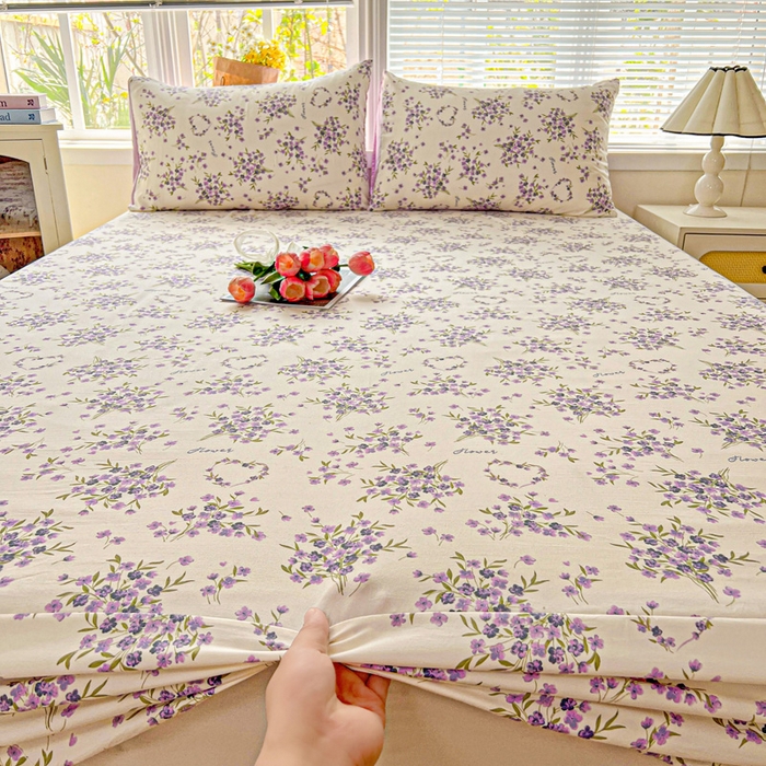91家纺网 家纺一手货源 找家纺 朵朵家纺 2025新款超柔水洗棉云感印花单床笠床垫保护套床笠（床垫保护套可定制尺寸 ）-场景二 薰衣草