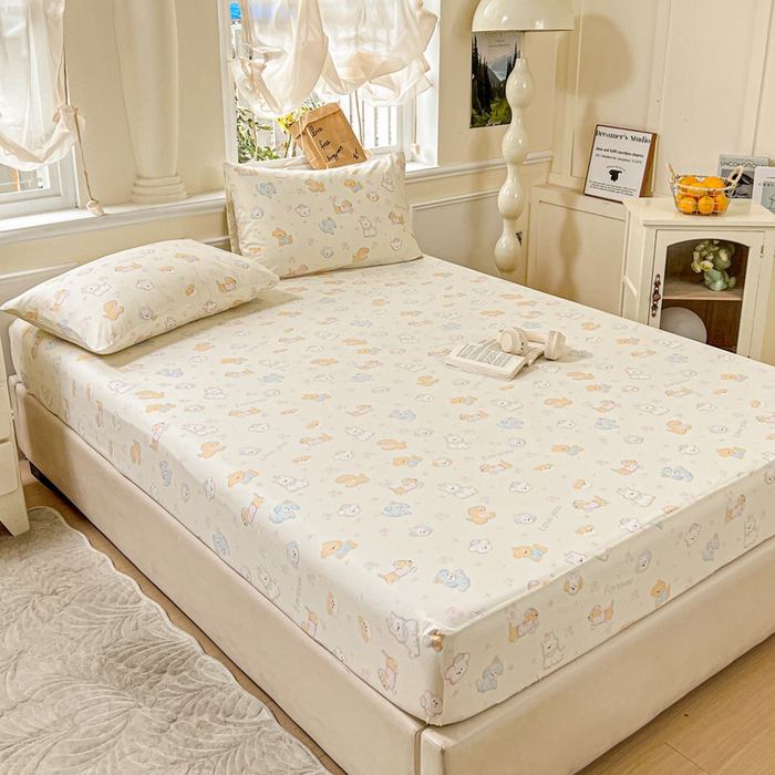 91家纺网 家纺一手货源 找家纺 朵朵家纺 2025新款超柔水洗棉云感印花单床笠床垫保护套床笠（床垫保护套可定制尺寸 ）-场景三 萌宠