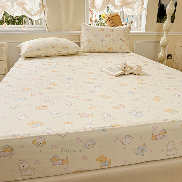 91家纺网 家纺一手货源 找家纺 朵朵家纺 2025新款超柔水洗棉云感印花单床笠床垫保护套床笠（床垫保护套可定制尺寸 ）-场景三 萌宠