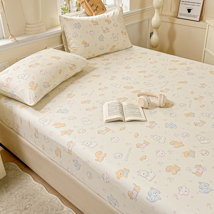 91家纺网 家纺一手货源 找家纺 朵朵家纺 2025新款超柔水洗棉云感印花单床笠床垫保护套床笠（床垫保护套可定制尺寸 ）-场景三 萌宠