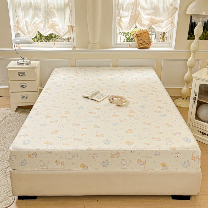 91家纺网 家纺一手货源 找家纺 朵朵家纺 2025新款超柔水洗棉云感印花单床笠床垫保护套床笠（床垫保护套可定制尺寸 ）-场景三 萌宠