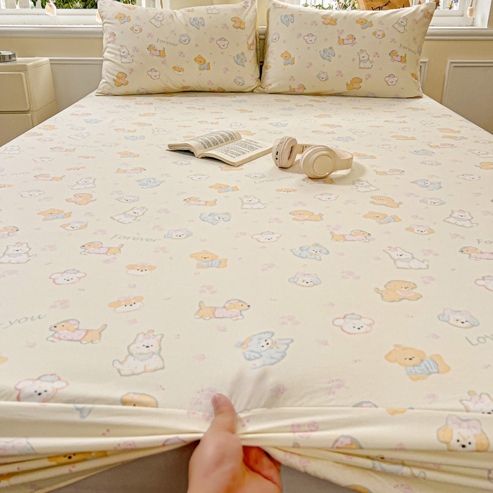 91家纺网 家纺一手货源 找家纺 朵朵家纺 2025新款超柔水洗棉云感印花单床笠床垫保护套床笠（床垫保护套可定制尺寸 ）-场景三 萌宠