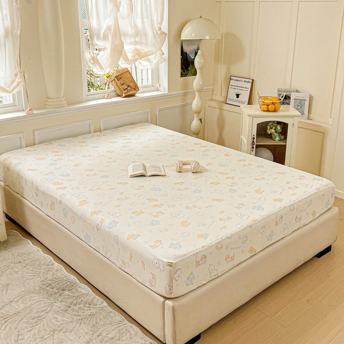 91家纺网 家纺一手货源 找家纺 朵朵家纺 2025新款超柔水洗棉云感印花单床笠床垫保护套床笠（床垫保护套可定制尺寸 ）-场景三 萌宠