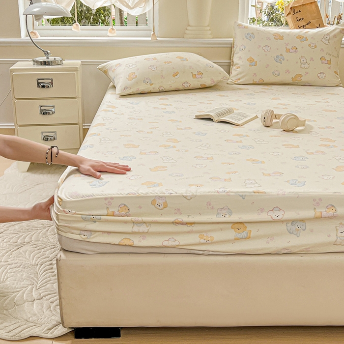 91家纺网 家纺一手货源 找家纺 朵朵家纺 2025新款超柔水洗棉云感印花单床笠床垫保护套床笠（床垫保护套可定制尺寸 ）-场景三 萌宠