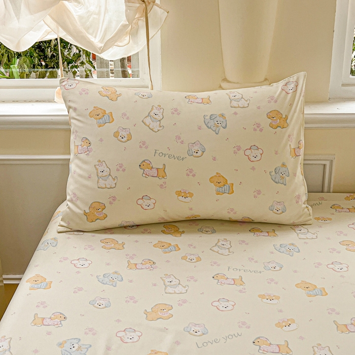 91家纺网 家纺一手货源 找家纺 朵朵家纺 2025新款超柔水洗棉云感印花单床笠床垫保护套床笠（床垫保护套可定制尺寸 ）-场景三 萌宠