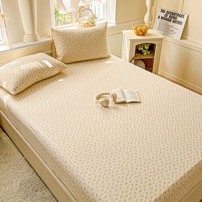 91家纺网 家纺一手货源 找家纺 朵朵家纺 2025新款超柔水洗棉云感印花单床笠床垫保护套床笠（床垫保护套可定制尺寸 ）-场景三 浅香