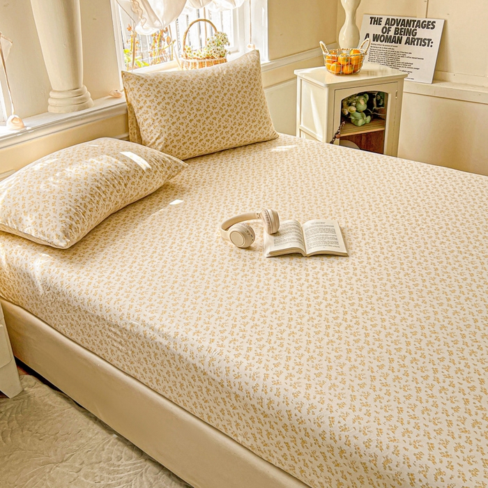 91家纺网 家纺一手货源 找家纺 朵朵家纺 2025新款超柔水洗棉云感印花单床笠床垫保护套床笠（床垫保护套可定制尺寸 ）-场景三 浅香