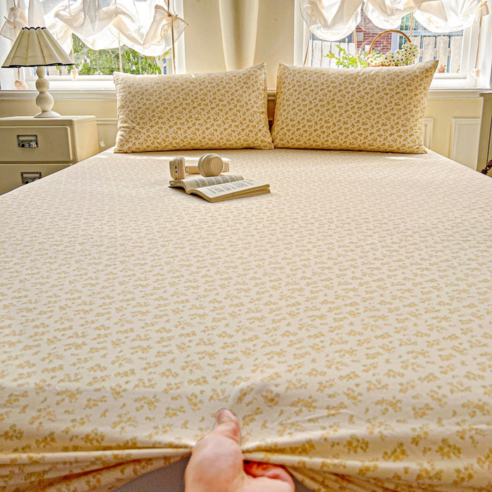 91家纺网 家纺一手货源 找家纺 朵朵家纺 2025新款超柔水洗棉云感印花单床笠床垫保护套床笠（床垫保护套可定制尺寸 ）-场景三 浅香