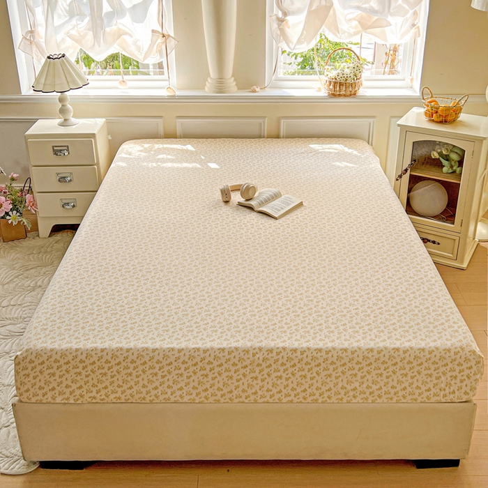 91家纺网 家纺一手货源 找家纺 朵朵家纺 2025新款超柔水洗棉云感印花单床笠床垫保护套床笠（床垫保护套可定制尺寸 ）-场景三 浅香