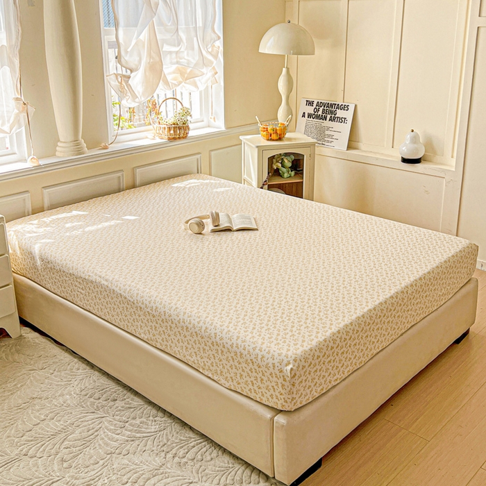 91家纺网 家纺一手货源 找家纺 朵朵家纺 2025新款超柔水洗棉云感印花单床笠床垫保护套床笠（床垫保护套可定制尺寸 ）-场景三 浅香