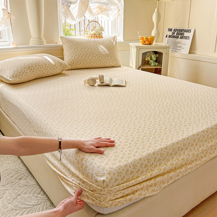 91家纺网 家纺一手货源 找家纺 朵朵家纺 2025新款超柔水洗棉云感印花单床笠床垫保护套床笠（床垫保护套可定制尺寸 ）-场景三 浅香