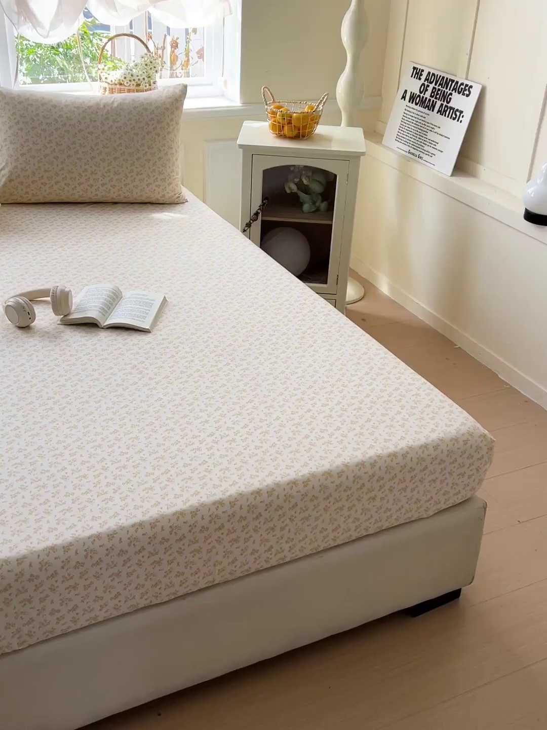 91家纺网 家纺一手货源 找家纺 朵朵家纺 2025新款超柔水洗棉云感印花单床笠床垫保护套床笠（床垫保护套可定制尺寸 ）-场景三 浅香