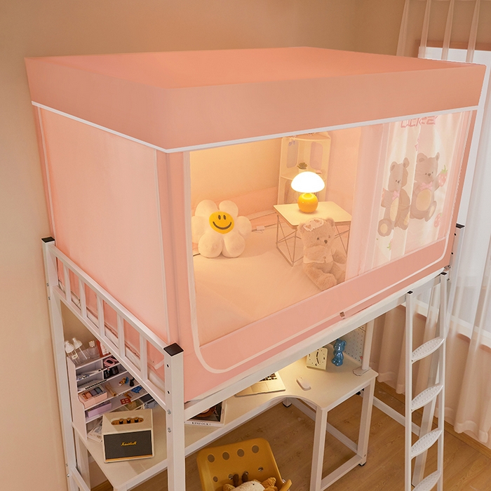 91家纺网 家纺一手货源 找家纺 水妙家纺 2025年新款强遮光学生上下铺床帘蚊账 草莓熊乐乐