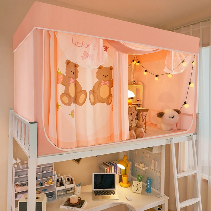 水妙家纺 2025年新款强遮光学生上下铺床帘蚊账 草莓熊乐乐