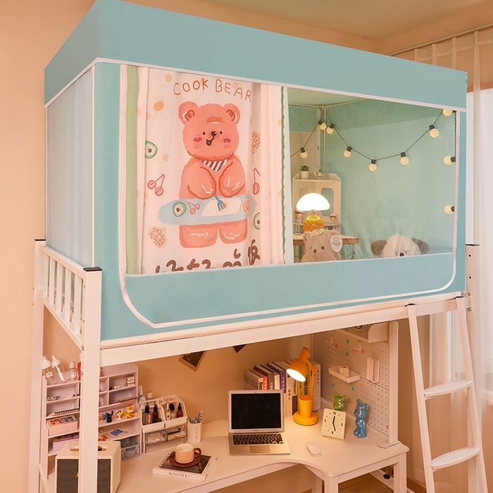 91家纺网 家纺一手货源 找家纺 水妙家纺 2025年新款强遮光学生上下铺床帘蚊账 干饭熊宝